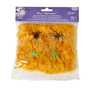 Spinnennetz in orange mit Spinnen