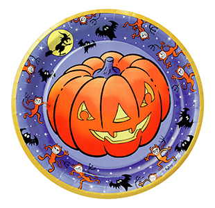 Halloween Papp-Partyteller in blau/orange